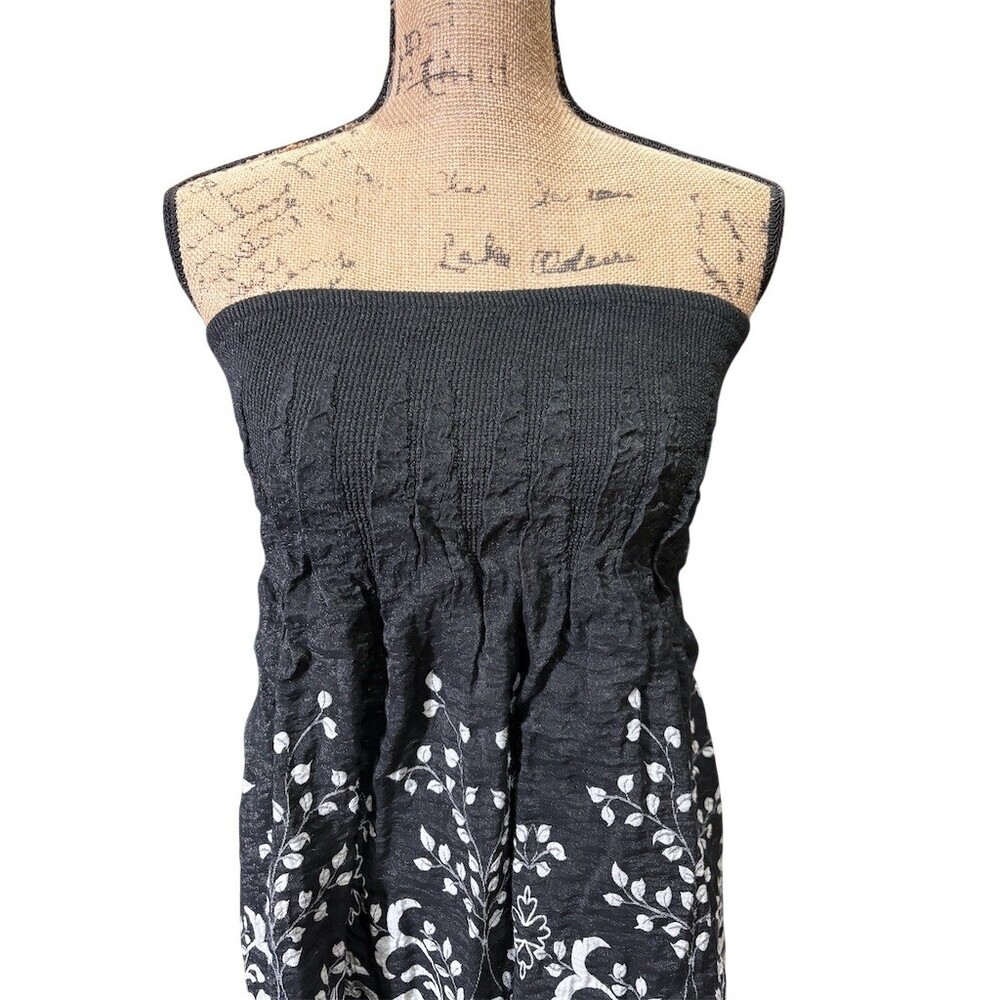 MSK Dress Womens XL Strapless Black & White Shimmer Floral Paisley Babydoll - Picture 2 of 8